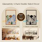 Glamativity 4 Pcs Colorful And Black Double-Sided Abstract Mountain Metal Wall Art , Mountain Line Art Décor, 3D Textured Minimalist Wall Decor, Rustic Nature Wall Décor for Living Room Bedroom Study (Mountain, M Size 17 x 12'') - Image 2
