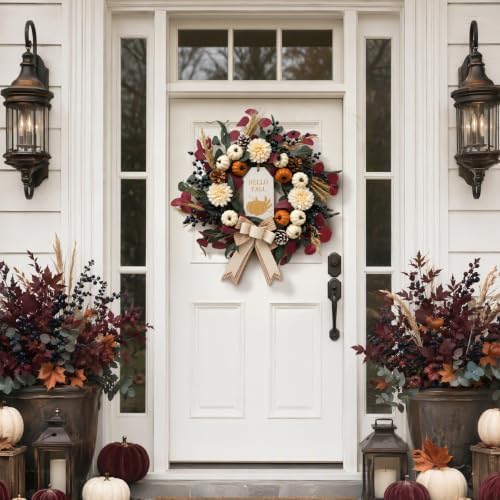 24'' Fall Wreath for Front Door, Autumn Home Indoor Decor for Thanksgiving - Image 4