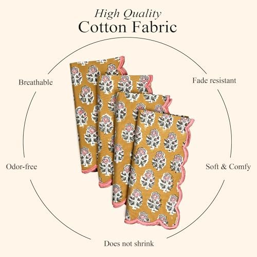 CPC Citrine Yellow Block Print Cotton Embroidery Napkin 18x18 (Pack of 4) - Image 5