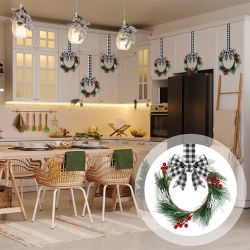 Crowye 12 Pcs Mini Christmas Wreaths Kitchen Cabinet Door, Black and White - Image 4
