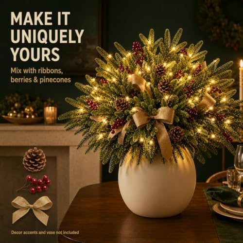 Twinkling Enchanted Evergreen Pine Tree with Lights, 5/10 Pack Lighted Artificial Pine Branches, Enchanted Evergreen Pine Decor for Christmas, Winter, Tabletop, Mantel and Vase，Pine*5 - Image 5