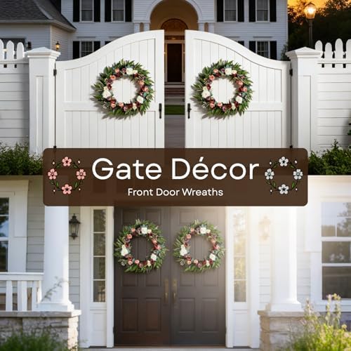 32 Inch Eucalyptus Wreaths with Roses, Hydrangeas, Lavender, Berries, Salal Leaves, Ferns, Dusty Miller, Green Summer Spring Wreaths for Front Door, Large Wreath for Porch Decor - Image 2