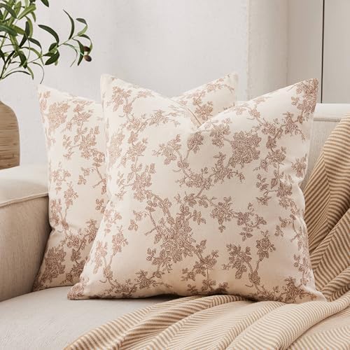 100% Cotton French Pastoral Throw Pillow Covers Set of 2, 24x24 Inch Double Sided/Brown, Farmhouse Decorative Cushion Covers for Sofa Bed Living Room Home Decor by Unknown
