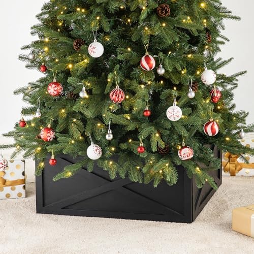 Glitzhome Christmas Tree Collar, 26" L Washed Black Wooden Tree Collar Tree Base Cover Christmas Tree Skirt Collar for 9ft Tree by Glitzhome