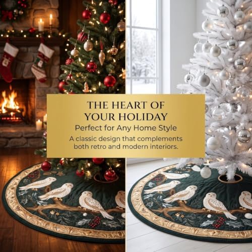 Christmas Tree Skirt Vintage Quilted Applique 36/48/72 Inch Holiday Decor (Green,Small) - Image 5