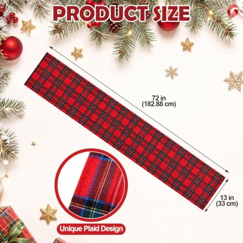 HunnmingRe 1 Pcs Christmas Tartan Plaid Table Runner 13 x 72, Red - Image 2