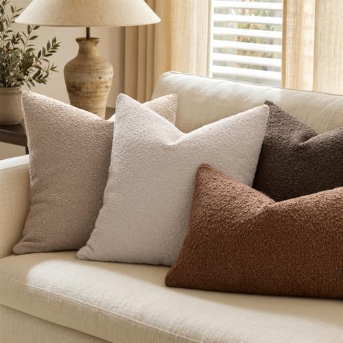 MIULEE 26x26 Decorative Euro Sham Boucle Couch Pillow Covers Beige - Image 3