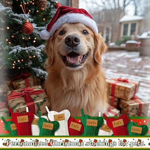 Personalized Dog Christmas Stockings, Custom Name Engraved Christmas Stockings 10 Pack, 16.9” Large Xmas Stocking for Dogs Cats Pets, Bone Shape Fireplace Hanging Holiday Xmas Party Decoration - Image 7