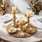 Vesici 12 Pcs Candlestick Holder Plate Stand, Gold - Image 3