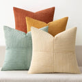 MIULEE Fall Teal-Orange Decorative Throw Pillow Covers 22x22 Inch Set of 4 Boho Corduroy Striped Cushion Cases Modern Farmhouse Patchwork Pillow Cases for Couch Sofa Bedroom Home Decor by MIULEE