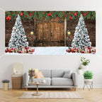 7x16ft Christmas Garage Door Decorations Christmas Barn Xmas Tree Christmas Ball Snowflake Garage Backdrop for Xmas Eve Holiday Outdoor Wall Decor Winter Holiday Background Sign for Garage Door - Image 5