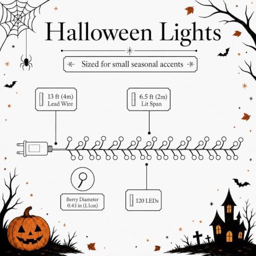 QBIS Halloween Lights, Orange Yellow Red, 120 Berry Cluster Lights,6.5ft - Image 6