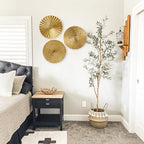 Briful 12" Gold Wall Décor Pack of 3 Metal Starbursts Radial Plate Wall Art Modern Accent Hanging Wall Decorations For Home Office Bedroom Or Living Room Wall Sculptures - Image 3