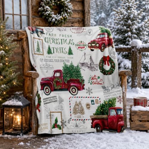 Christmas Truck Throw Blanket, Red Pickup Flannel, 80 x 60 - Image 4