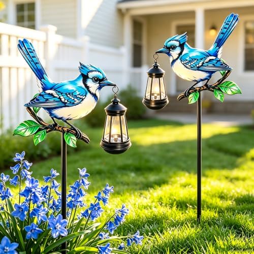 2 Pack Bule Jay Solar Lights Outdoor 31.5in Bule Bird Decor Garden Stakes - Image 7