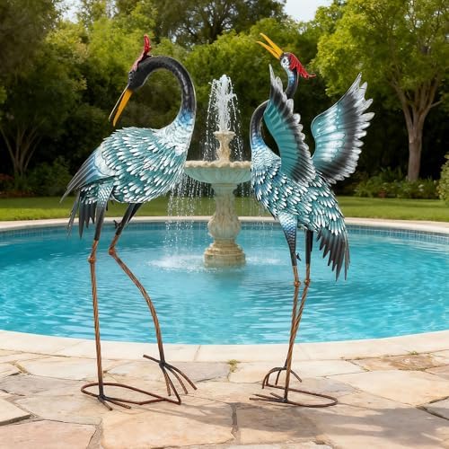 36.8" Metal Crane Statue, Blue Heron Decor Handcrafted - Image 3