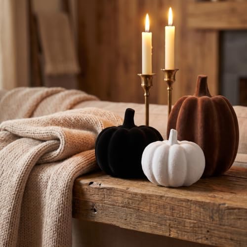 White Black Brown Flocked Pumpkins, Resin Pumpkin Modern Thanksgiving Decor - Image 6