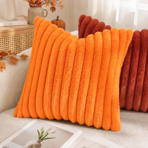 decorUhome Fall Faux Fur Throw Pillow Covers 26x26 Set of 2 Orange - Image 6