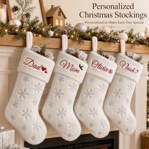 Personalized Christmas Stockings 3 Pack, Custom with Names, White Faux Fur - Image 2