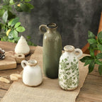 Vintage Vase Set of 3 with Handle, Ceramic Vintage Rustic Vases Home Decor Farmhouse Decorative Vase Pottery Decor Modern for Table Mantel Entryway Bookshelf Living Room Kitchen Bedroom - Green - Image 5