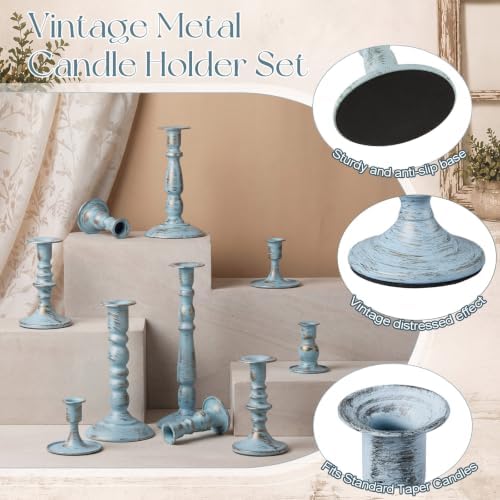 Mumufy 10 Pcs Matte Candlestick Holders, Metal Wedding Taper Candle Holders Vintage Candles Stand Set, Candle Stick Decor for Mantel Table Centerpiece Wedding Dining Table Decor Mantelpiece (Blue) - Image 3