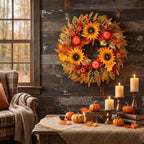 zjlmit Fall Wreaths for Front Door 24 Inch Artificial Fall Wreath with Orange Pumpkins Berries Maple Leaves and Grapevine Base Autumn Sunflower Wreath for Porch Harvest Festival Thanksgiving Day Decor - Image 6