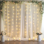 30x10ft White Tulle Backdrop Curtain with Lights String for Parites, Sheer Backdrop Curtains for Wedding Baby Shower Birthday Party Photo Shoot Decorations - Image 4