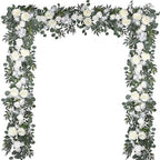 2 Pack Artificial Peony Flower Garland - 6ft Silk Peony Eucalyptus Garland Flower Vine Blue and White Peony Silk Roses Flowers for Wedding Arch Party Table Decor (White) by Fomlily