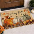Happy Fall Pumpkin Decorative Front Door Mat, Autumn Maple Leaves by Tailus
