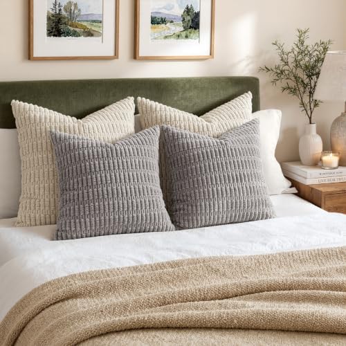 MIULEE Euro Sham Corduroy Decorative Throw Pillow Covers 24x24 Light Grey - Image 2