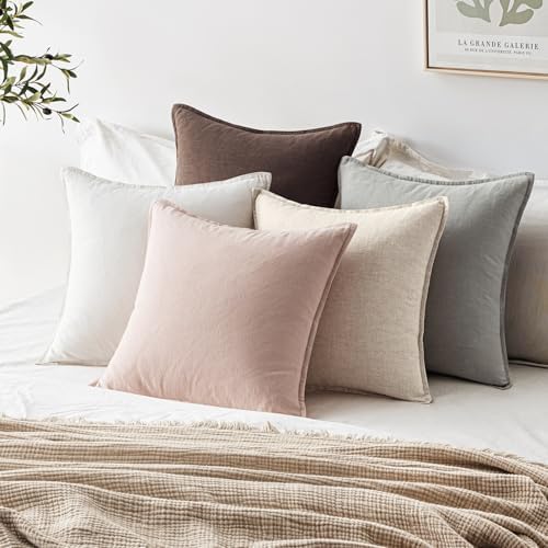 EMEMA Euro Sham Decorative Linen Throw Pillow Covers 24x24 Inch Dark Brown - Image 5