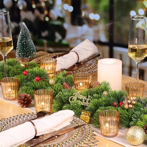 NITIME 24PCS Vintage Ribbed Gold Votive Candle Holders, Glass Candle Holder for Wedding Decorations, Tealight Candle Holder for Table Centerpiece, Diwali, Home and Party Decorations - Image 6