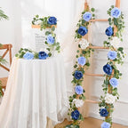 Livole 2Pcs 12 Ft Flower Garland Decoracion Blue Peony Floral Garland - Image 2
