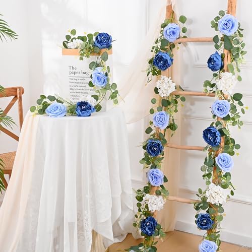 Livole 2Pcs 12 Ft Flower Garland Decoracion Blue Peony Floral Garland - Image 2