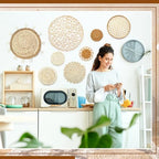 iChuan Boho Wall Hanging Basket Decor Set – 10-Piece Macrame and Woven Wall Art, Handmade Tapestry Wall Decor Seagrass Ornaments Round Tassels for Living Room, Bedroom, Nursery - Image 6