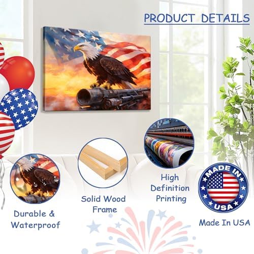 HomeifHue July 4th Patriotic Canvas Wall Art 4th of July USA Decorations American Flag Painting Picture Eagle Pictures for Wall Decor Independence Day Home Decor（F6 16x20in） - Image 4