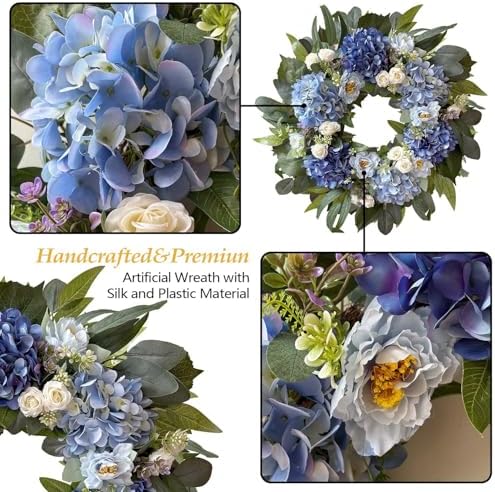 WANNA-CUL 24 Inch Spring Blue Hydrangea Wreath Front Door Wreath - Image 4