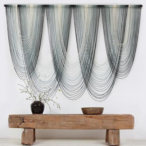 Macrame Wall Hanging Blue Dip Dyed Boho Tapestry Fiber Wall Art 57"W*41"L - Image 2