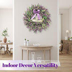 26 Inch Purple Lavender Wreath for Front Door, Lifelike Artificial Eucalyptus Door Hanger with Welcome Sign, Fade-Resistant Floral Ring for All Seasons Home Decor, Farmhouse Wall Ornament - Image 5