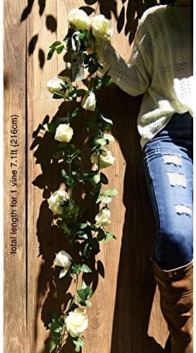 FiveSeasonStuff 29 Ft 4 Pack Rose Silk Flower Garland Artificial Flowers Decoration Hanging Floral Décor for Wedding Baby Shower Birthday Party Garden (Cream White) - Image 6