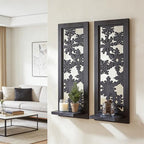 ZEXUIRU 2 Set Rustic Candle Sconces Living Room Bedroom Entryway Wood Mirrored, Farmhouse, Carved Frame Wall-Mount Wooden Candle Holders Wall Decor Hanging Handmade Holder - Black - Image 2