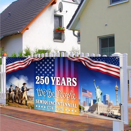 16x7 ft USA 250 Years History Garage Door Banner - “We the People” Tribute with Soldier & Statue of Liberty Scene, Hanging Large Backdrop for Semiquincentennial Events & Patriotic Display - Image 5