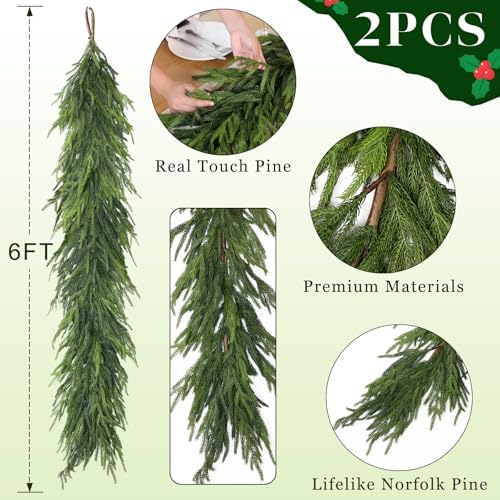 Lifelike Touch Artificial Norfolk Pine Garland for Christmas (6FT 2PCS) - Image 5
