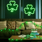 2 Pack 11 Inch St Patricks Day Decorations Shamrock Neon Lights, Green Decor Clover Window Lights with 2 Hooks, USB Powered St. Patrick's Day Lighted Shamrocks for Party Wall Bedroom Indoor Outdoor - Image 4