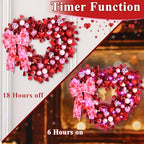 Waipfaru 2 Pcs 14.2'' Valentines Day Wreath, Heart Wreaths for Front Door, Red Pink White Valentine Wreath Decorations with Bowknot Lights for Valentine's Home Wedding Party Wall Window Gifts Decor - Image 6