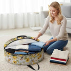 Summer Sunflower Bee Round Storage Bag 24 Inch, Yellow Floral Plants Wood Grain Rustic Clothes Storage Container with Handles Heavy Duty Organizer for Comforter, Bedding & Holiday Wreaths - Image 3