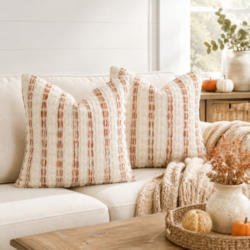 CROWNED BEAUTY Farmhouse Boho Throw Pillow Covers, 22x22, Rust Orange - Image 2