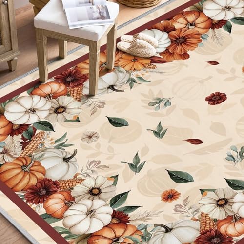 Artoid Mode Pumpkins Floral Corns Fall Area Rug 4x6 Feet - Image 4