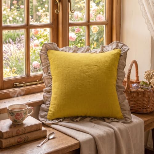 patdrea Vintage Yellow Linen Throw Pillow Covers,Set of 2,12"x20"-Kubum - Image 2