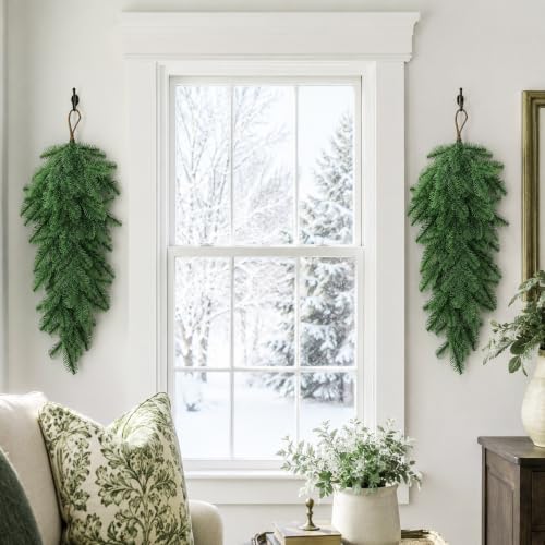 2 Pcs Extra Length Artificial Christmas Teardrop Swag, Greenery Door Swag - Image 5